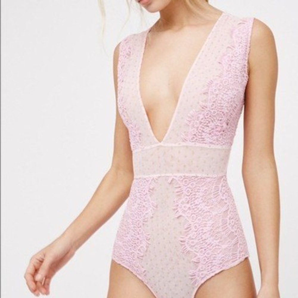 Intimately Free People Pink Lace Bodysuit XS NEW Romantic Coquette Fairy Boho